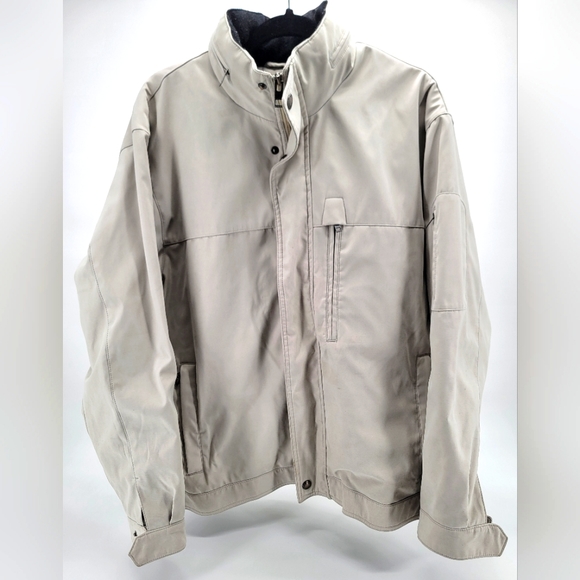 Michael Kors Jacket Men L Large Beige Khaki Hidden Hood Insulated Brushed Fabric - Picture 1 of 12